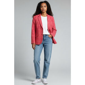 Women's TALBOTS Pink Plaid Blazer Jacket Size 12